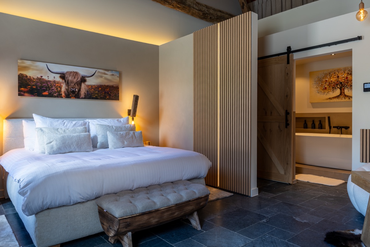 De Villaine — luxesuite met vrijstaand bad achter schuifdeur B&B Burgemeestershof Wetteren